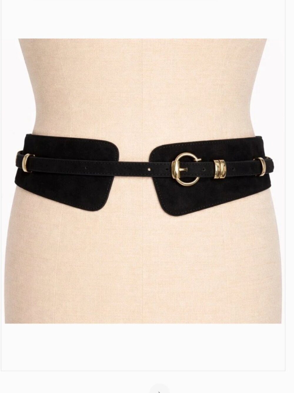 Vintage Black Faux Suede Wide Horsebit Stirrup Statement Belt Y2K size large